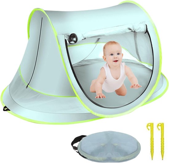 Strand Tent met UV Bescherming UPF 50+ - Pop Up Strand Tent - Draagbare Extra Lichte Tent - Blauw - Groot - 100 x 65 x 40 cm van Merkloos