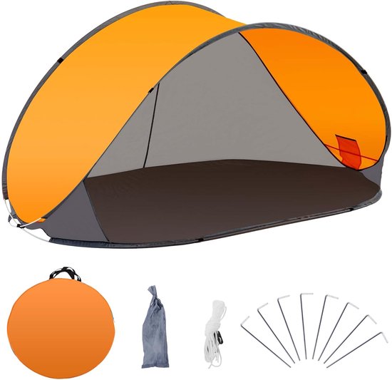 Strand Tent - Opgooi Tent - Zon Bescherming - Snel Opgezet - 220x120x100 cm - Oranje Grijs