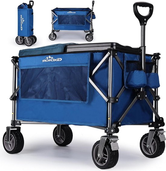 Strand Trolley Car Grote Wielen Opvouwbaar 100 kg Capaciteit Wagon Trolley op Wielen Festival Vissen Trek Langs Camping Tuin Trolley voor Picknick (130L-Blauw) van Merkloos