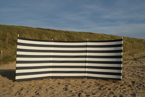 Strand Windscherm Marine Blauw - Wit - 4 meter Sterk Dralon met 2 Delige Houten Stokken 180 cm - Inclusief houten hamer van Sungaroo.