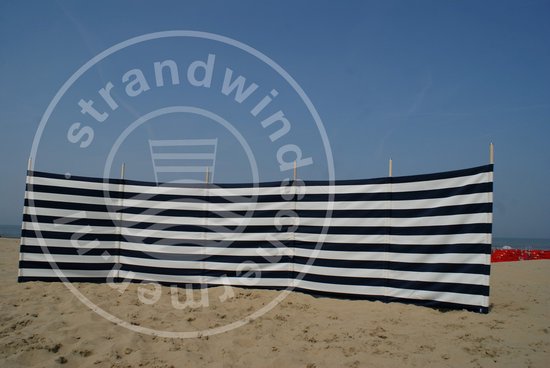 Strand Windscherm Marine Blauw - Wit - 7 meter Sterk Dralon met 2 Delige Houten Stokken 180 cm - Inclusief houten hamer van Lesli Living