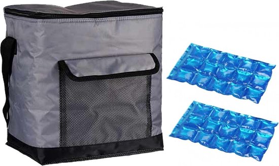 Strand/camping koeltas medium size - incl 2x koelelement - 31 x 23 x 33 cm - 2 vakken - grijs van Orange Donkey