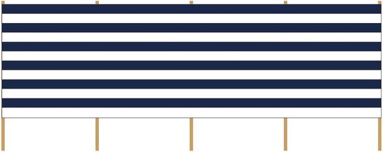 Strand/camping windscherm PE plastic gestreept wit/blauw 3,75 meter x 150 cm - van Summersupplies.