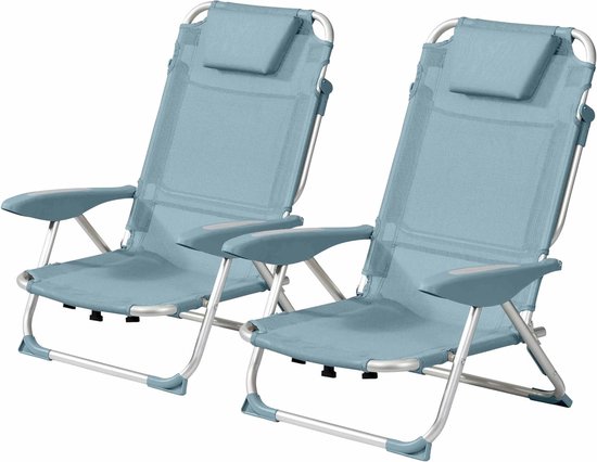 Strandfauteuils Set - Opvouwbare Stoelen - Ontspannen Buiten - 4 standen verstelbaar - Set van 2 - Grijs
