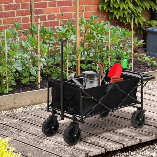 Strandkar – Bolderkar – Transportkar – Opvouwbare Bolderwagen – Trekkar – Verstelbare Telescoopgreep – Opvouwbare Tafelplaat – Polyester Stalen Frame – 117x51x100 cm – Zwart van Merkloos