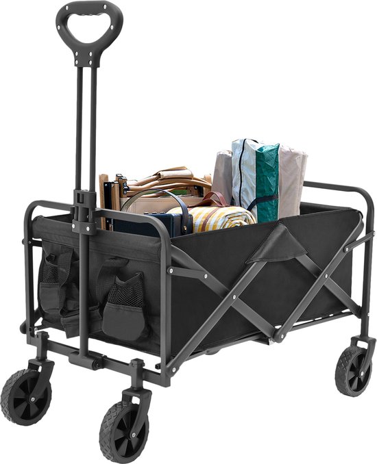 Strandkar Opvouwbare Bolderkar - Handwagen Strandwagen - Tot 80kg - Voor Camping Winkelen - Opvouwbare Trolly van Merkloos