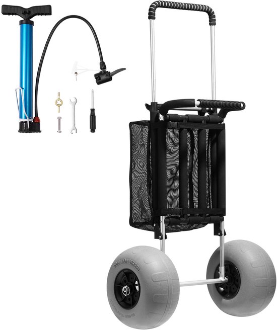 Strandkar Voor Zand - 29,9“ X 15,4” Laadoppervlak. Inklapbare Kar Met 12“ Ballonwielen, Laadvermogen Van 165 Pond En In Hoogte Verstelbaar Van 27” Tot 44,7”. Zware Uitvoering Voor Gebruik Op Het Strand van Merkloos