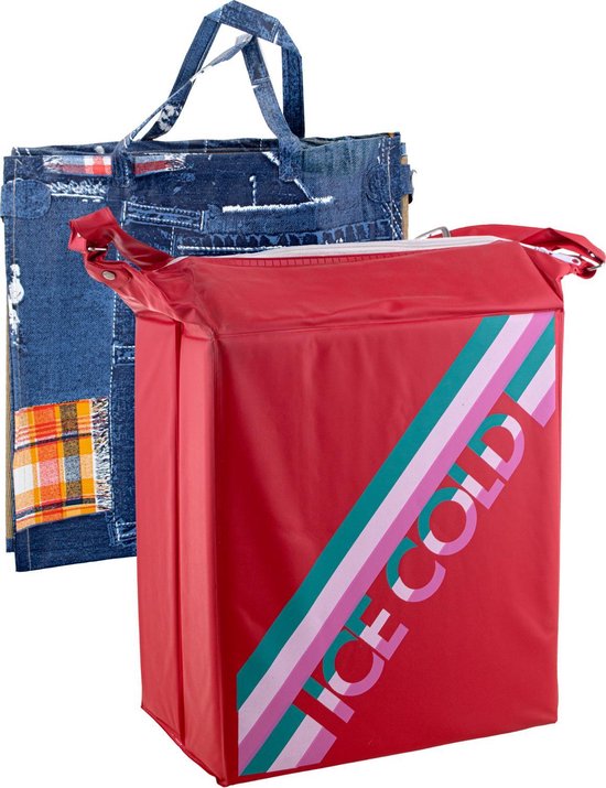 Strandmat Jeans 60 x 190 cm + koeltas " RETRO " van Bright Spark