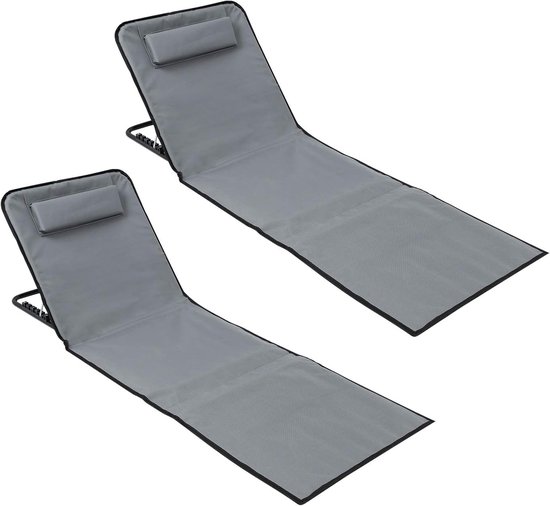 Strandmat met rugleuning - 2 Stuks - Strandstoel Opvouwbaar - Strandmat Opvouwbaar - Strandstoel Verstelbaar - Campingstoelen - Campingstoel - Vouwstoel - Vouwstoel - Opvouwbaar - Inklapbaar - Lichtgewicht - Grijs