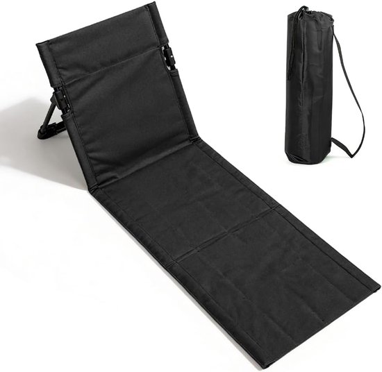 Strandmat met Rugleuning - opvouwbare kampeerstoel - Opvouwbare strandstoel - Vouwstoel / kussen - campingstoel buiten - Klapstoel - draagbare campingstoel met opbergtas - lichtgewicht strandvloerstoel - Ultiem Strandcomfort - Zwart
