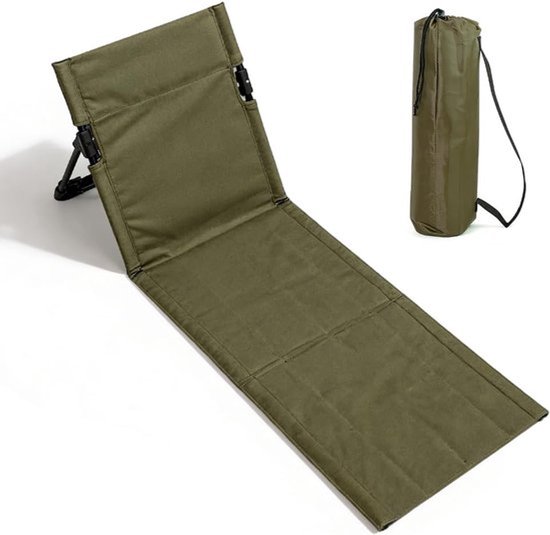 Strandmat met Rugleuning - Opvouwbare strandstoel - campingstoel buiten - Klapstoel - draagbare campingstoel met opbergtas - lichtgewicht strandvloerstoel -Groen