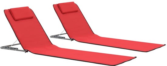 Strandmat met Rugleuning - Set van 2 - Opvouwbaar & Verstelbaar - Rood - Strandstoel Lichtgewicht voor Strand, Camping & Tuin - Weerbestendig - 160 x 53 cm