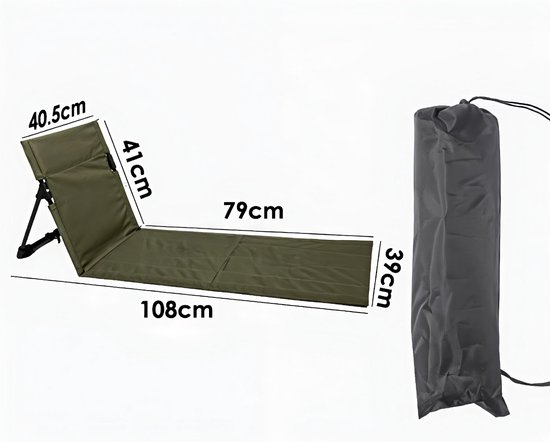 Strandmat met rugleuning - Tuinstoel met steunpaal van aluminiumlegering - Opvouwbare strandstoel - Campingstoel voor buiten - Draagbare campingstoel met opbergtas - Ultiem strandcomfort - Groen