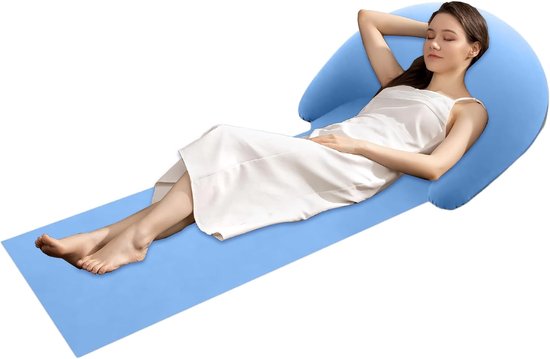 Strandmat met steun - Opblaasbaar picknickkleed - Relaxen in de zon - Zacht flockmateriaal - 178 x 76 cm - Lichtblauw