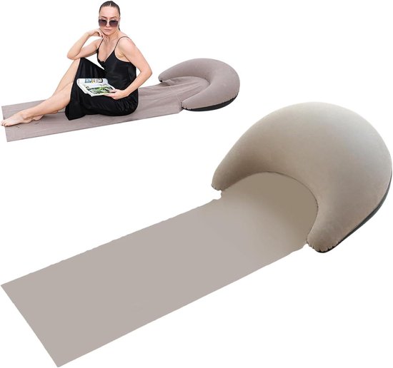 Strandmat - Opblaasbaar ligvlak - Ontspannen aan zee - Verstelbaar rugkussen - 160 x 70 cm - Grijs