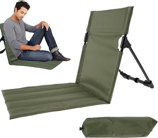 Strandmat - Opvouwbaar Strandstoel - Kampeerstoel - Strandmat met Rugleuning - Campingstoel buiten - Inklapbare strandmat - Lichtgewicht - Ligbed Draagbaar - Groen - Met opbergtas - Zacht Spons vulling Kussen van LUXURYBAER