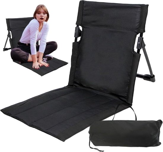 Strandmat - Opvouwbaar Strandstoel - Kampeerstoel - Strandmat Met Rugleuning - Campingstoel Buiten - Inklapbare Strandmat - Lichtgewicht - Ligbed Draagbaar - Met Opbergtas - Zacht Spons Vulling Kussen - Zwart van Molble.