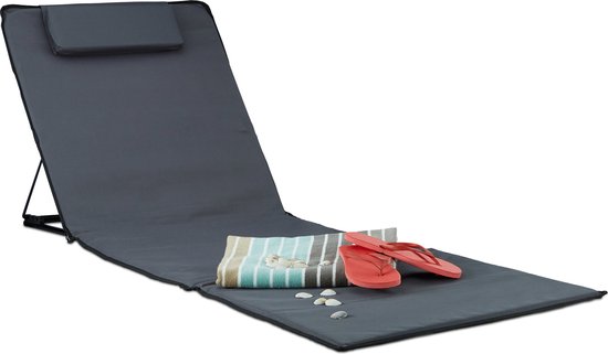 Strandmat xxl met kussen - gepolsterde strandstoel - opvouwbaar - draagtas antraciet