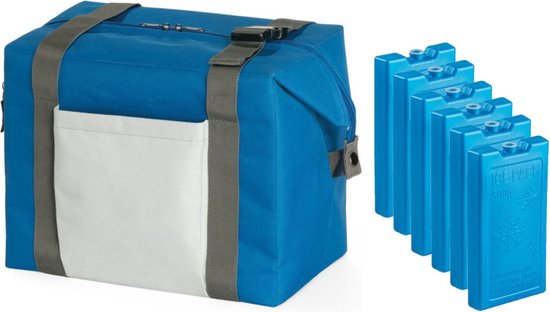 Strand/picknick isolatie koeltas blauw 15 liter/38 x 33 x 18 cm met 6x stuks koelelementen van 500 gram van Nexo.