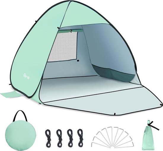 Strandschelp, pop-up strandtent, strandtent met ritssluiting, uv-bescherming 50+, windscherm, kleine verpakkingsmaat, blauw, strandtent (groen, L/2-3 persoon) van Aktive