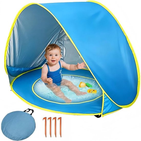 Strandschelp voor baby's, uv-bescherming 50, strandschelp, pop-up met deelbaar mini-zwembad, draagbaar, opvouwbaar, voor baby's, uv-strandschelpen, baby, voor familie, camping, picknick, tuin