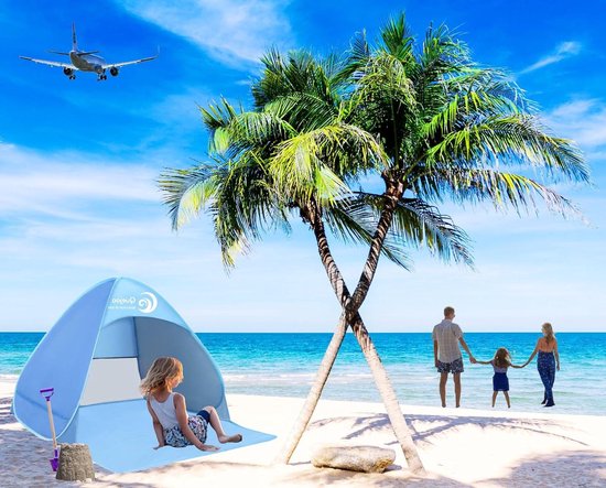 Strandschelp zonwering UPF50+ pop-up strandtent - stranduitrusting inclusief draagtas en haringen van Luxamel