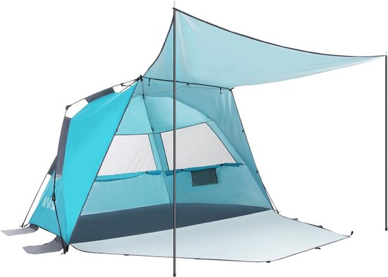 Strandschelptent 3-4 personen pop-up strandtent-zonnezeil UPF 50+ UV-bescherming waterdicht - strand camping tuin - blauw van Abaseen