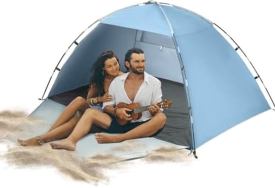 Strandschelptent, draagbaar, extra licht, zonnescherm, strand, voor 3-4 personen, met uv-bescherming 50+, eenvoudige installatie, voor familie, strand, tuin, camping van Merkloos