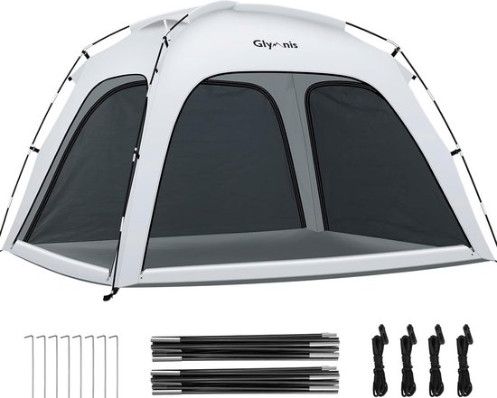 Strandschelptent, strandtent met 4 ritsdeuren en netdeur, uv-bescherming, UPF50+, windbescherming, kleine verpakkingsmaat, strandtent voor 3-4 personen van Glymnis