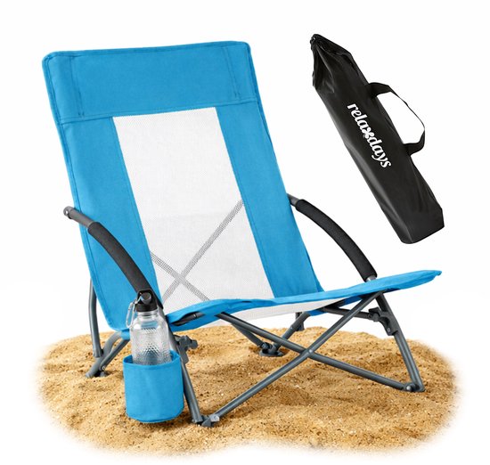 Strandstoel - blauw - opvouwbaar - met draagriem van Merkloos