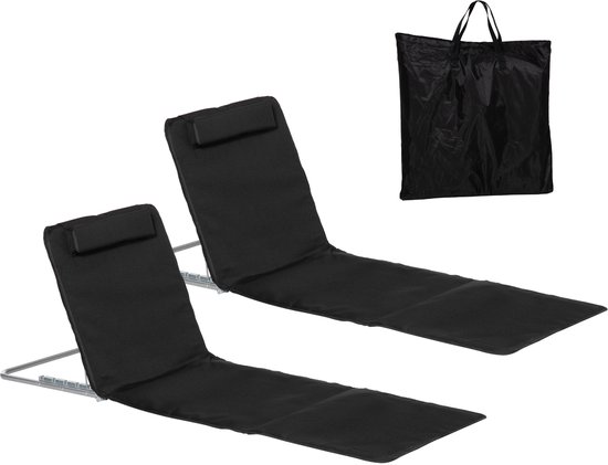 Strandstoel Inklapbaar - 134x48cm Ligstoel - Met Verstelbare Rugleuning En Tas - Voor Camping En Strand - Zwart