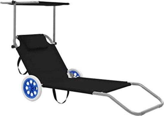 Strandstoel Inklapbaar - Strandstoel Opvouwbaar - Strandstoel Volwassenen - Strandstoel Verstelbaar - Strandstoel Met Wielen - Zwart van $