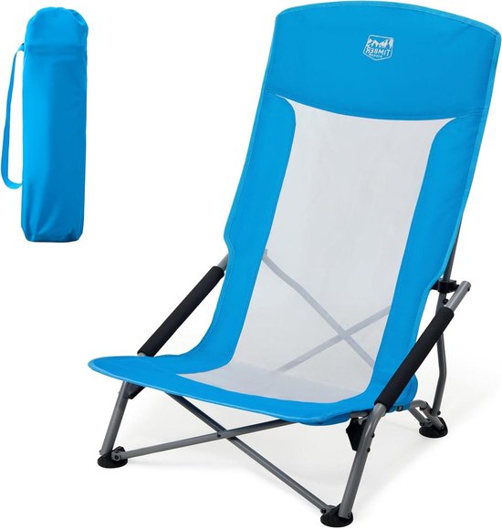 Strandstoel Klapbaar - Campingstoel Lichtgewicht - Ontspannen Buiten - Hoge Rugleuning Mesh - 135 kg Draagkracht - Blauw