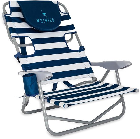 Strandstoel met rugzak - Loungestoel - Ontspannen op het strand - Innovatief gezichtsgat - L 46 cm - Gestreept