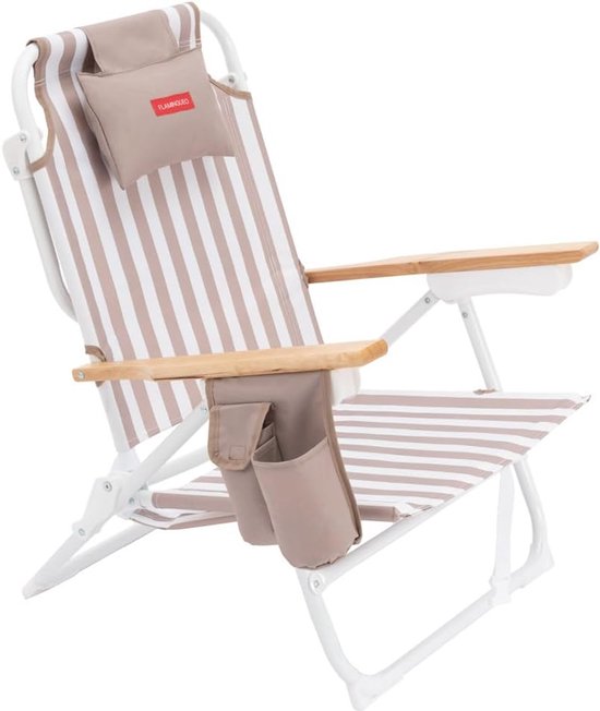 Strandstoel Opvouwbaar - Lounge Stoel - Ontspannen Buiten - 5-voudig Verstelbaar - 64 x 61 x 78 cm - Beige Gestreept