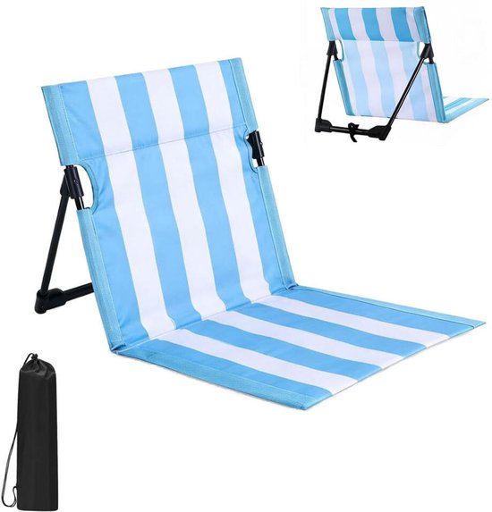 Strandstoel Opvouwbaar - opvouwbare kampeerstoel - Vloerstoel Inklapbaar met Rugleuning - met opbergtas - Campingstoel - Vouwstoel / kussen - Strandmat - Picknick - Strandstoelen - Strandmatten - ligbed - Klapstoel - Ligstoel - Blauw-witte strepen