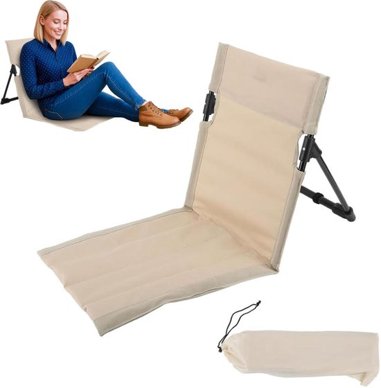 Strandstoel Opvouwbaar - opvouwbare kampeerstoel - Vloerstoel Inklapbaar met Rugleuning - met opbergtas - Campingstoel - Vouwstoel / kussen - Strandmat - Picknick - Strandstoelen - Strandmatten - ligbed - Klapstoel - Ligstoel - Khaki