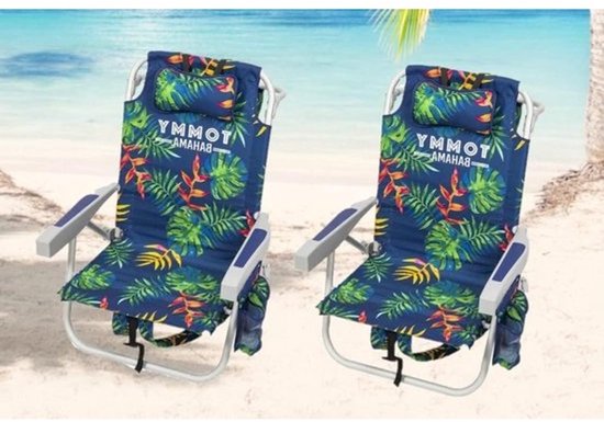 Strandstoel Rugzak - Kampeerstoel Opvouwbare stoel - Ontspannen aan strand - 5 Posities plat - 2 stuks - Donkerblauw