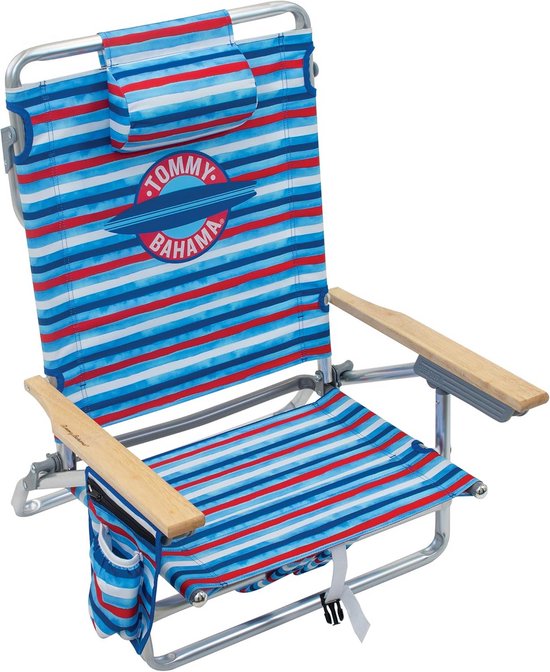 Strandstoel Rugzak - Opvouwbare stoel - Ontspannen aan zee - 5 zitposities verstelbaar - 318 kg - Rood wit blauw