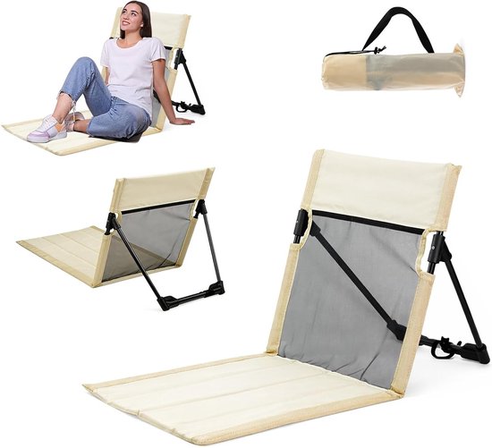 Strandstoel - Strandmat - opvouwbaar - Campingstoel - Opvouwbaar Strandbedje met Rugleuning - campingstoel met opbergtas - voor strand, camping, picknick, tuin - Beige