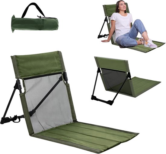 Strandstoel - Strandmat - opvouwbaar - Campingstoel - Opvouwbaar Strandbedje met Rugleuning - Compact mee te nemen - campingstoel met opbergtas - voor strand, camping, picknick, tuin - groen