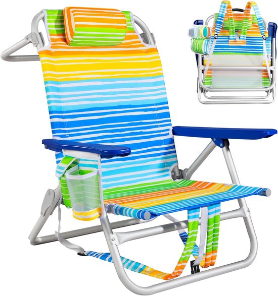 Strandstoel Volwassenen - Campingstoel Loungestoel - Ontspannen Buiten - Opvouwbaar Lichtgewicht - 68.5 x 74 x 14 cm - Gekleurd Gestreept