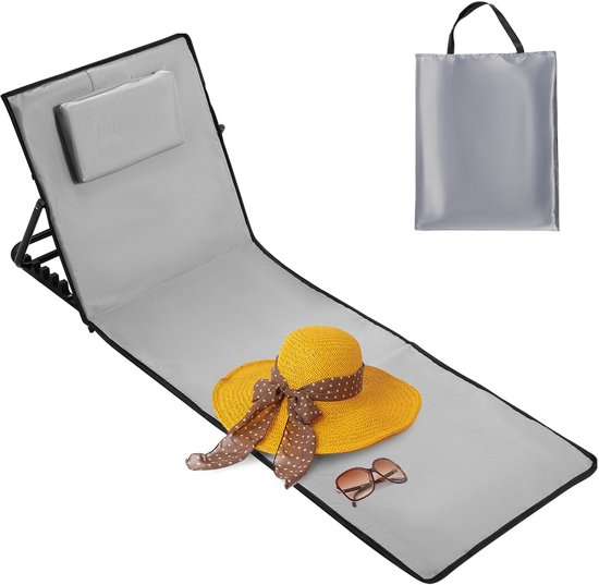 Strandstoel - Zonnebed Tuinstoel - Ontspannen buiten - 5-traps verstelbaar - 145x47x40 cm - Lichtgrijs