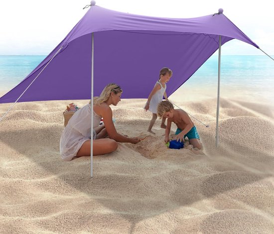 Strandtent, 2,1 x 2,1 m, strandschelp, UPF50+ uv-bescherming en waterdicht zonnezeil, met aluminium stang, zandschep, haringen, geschikt voor strandschaduw, camping van Merkloos