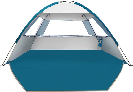 Strandtent 3-4 Personen - UPF 50+ Zonbescherming - Lichtgewicht Zonnetent - Pop-up Strand Shelter - UV Beschermende Familietent - Windbestendig met Zandzakken - Camping & Strand Tent - Draagbare Outdoor Tent