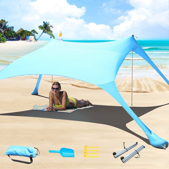 Strandtent 4-5 Persoons – UPF 50+ Zonbescherming – Waterdicht – Aluminium Stokken – 213 x 213 cm