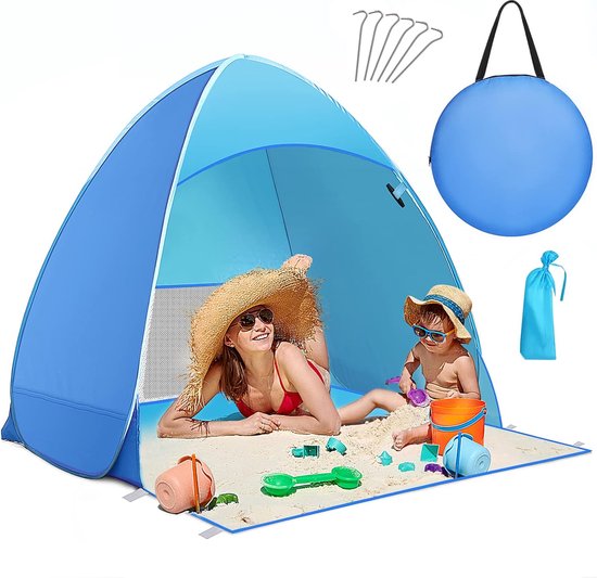 Strandtent, draagbare extra lichte strandtent, Sun Shelter voor 2-3 personen, inclusief draagtas en tentstokken, uv-bescherming, strandtent voor familie, strand, tuin, camping van Merkloos