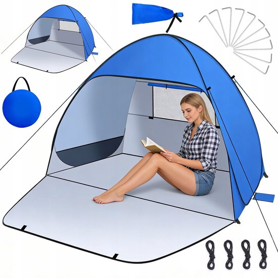 Strandtent - Kampeertent - Zonnescherm Tent - 220x190x125cm - UPF50+ & 3-seconden Pop-up - Met Privacygordijn & Ventilatie - Voor Strand & Kamperen van Merkloos