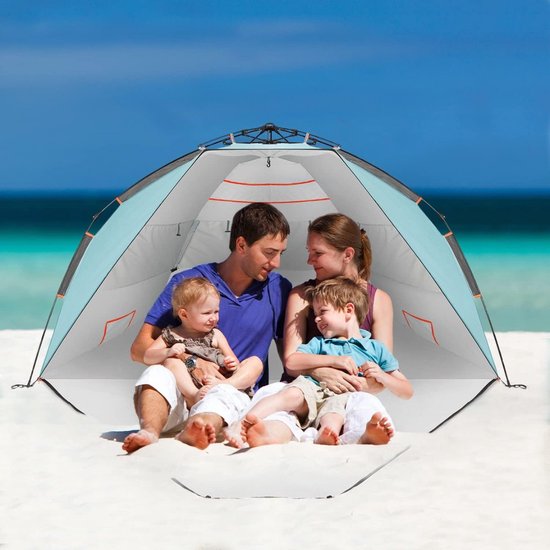 Strandtent met UPF 50+ bescherming tegen uv-stralen van de zon - 3-4 persoons strandschelp, gemakkelijk op te vouwen, compacte draagtas - wind- en zonbescherming, strand, meer, park van Wilxaw