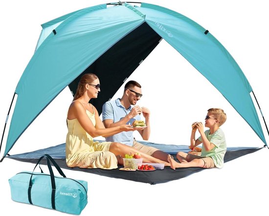 Strandtent met uv-bescherming voor 2-3 personen - Tilenvi zonwering UPF80+ windbescherming - strandfamilietent licht - 2024 upgrade Beach Tent van Tilenvi